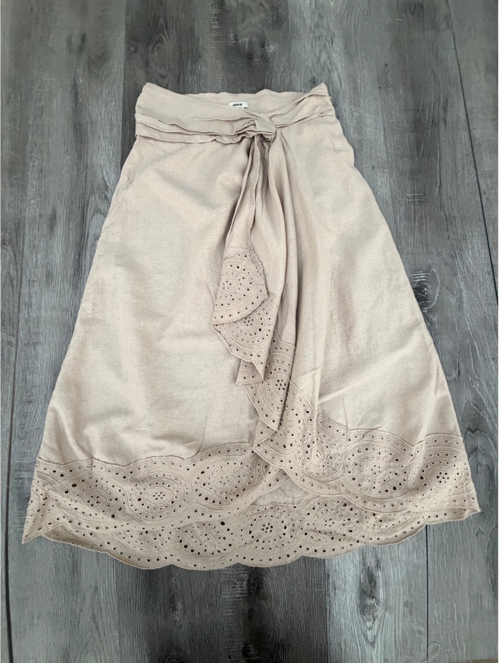 New Jason Wu linen eyelet faux wrap midi skirt size 6